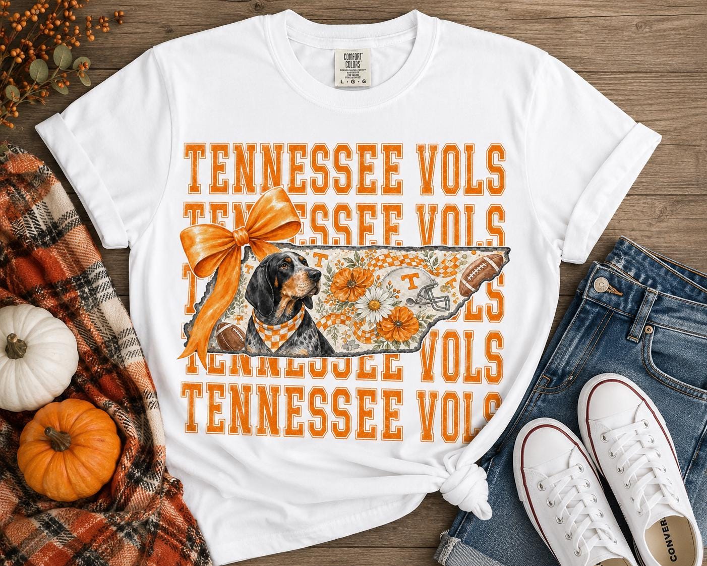 Tennessee Vols Bluetick Coonhound Floral Football PNG (Digital Download)