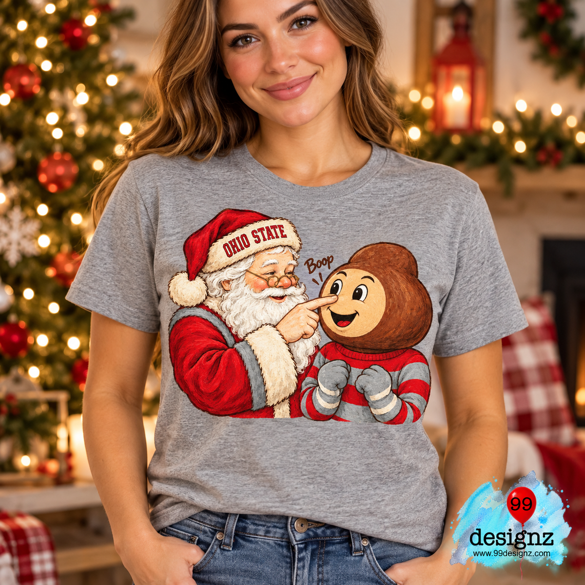 Ohio State Santa & Buckeye Boop Christmas PNG