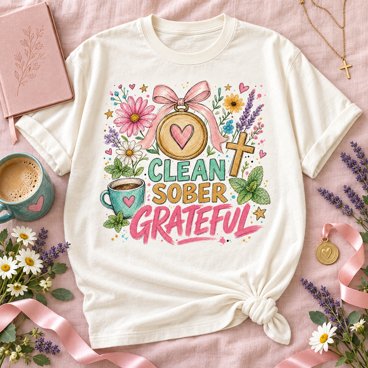 Clean Sober Grateful PNG Design | Sobriety Recovery Digital Download for Sublimation & DTG