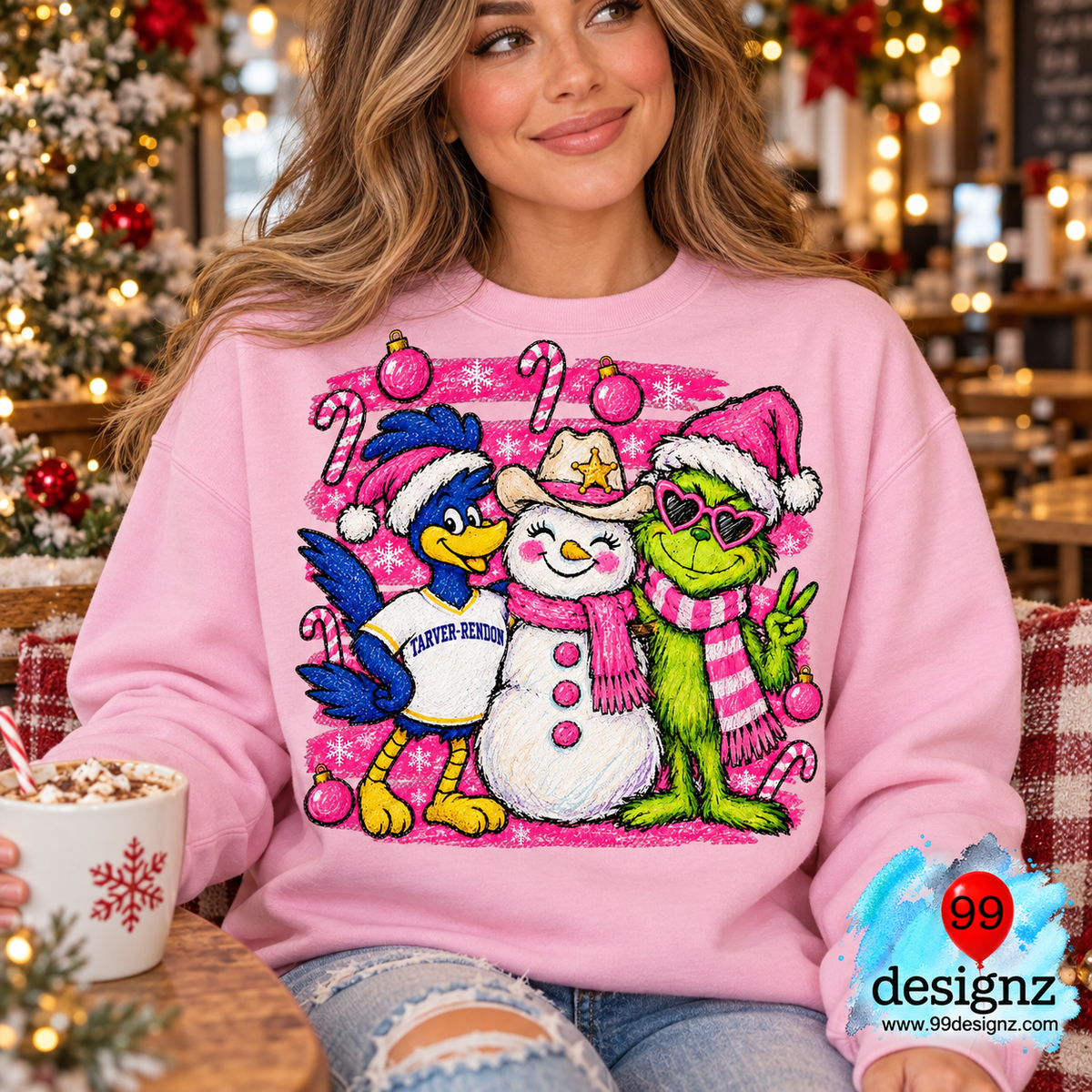 Tarver-Rendon Christmas PNG | Pink Holiday Mascot & Snowman Design