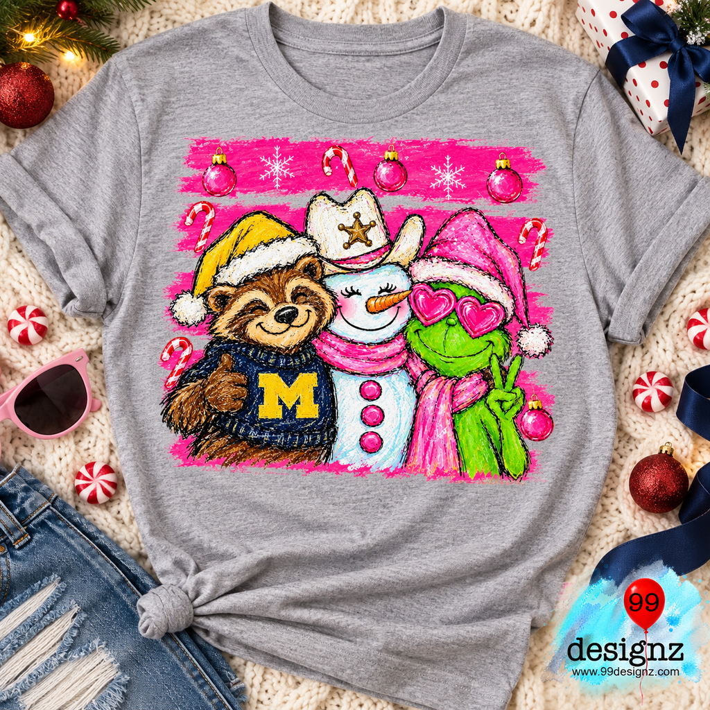 Michigan Christmas Trio PNG | Pink Holiday Shirt Design