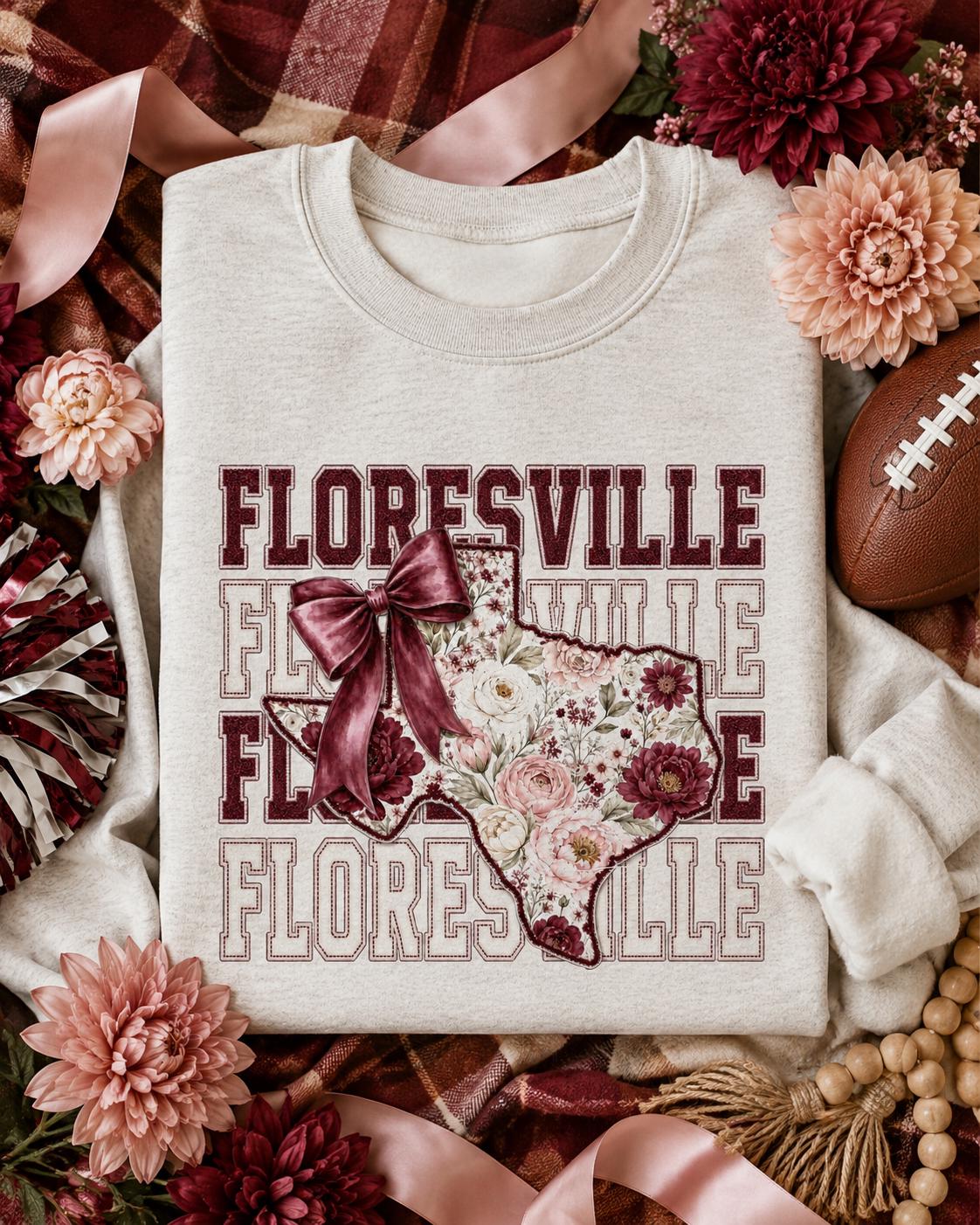 Floresville Texas PNG, Floral School Spirit Design, Maroon Game Day, Coquette Bow (Digital Download)