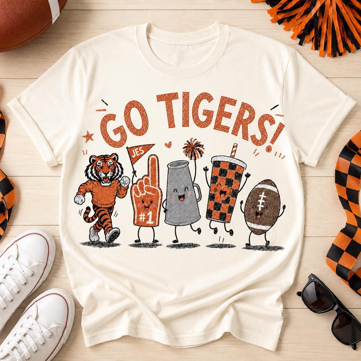 Go Tigers PNG, JES Tigers Football Design, Orange Black Game Day Sublimation, Tiger Mascot School Spirit Digital Download