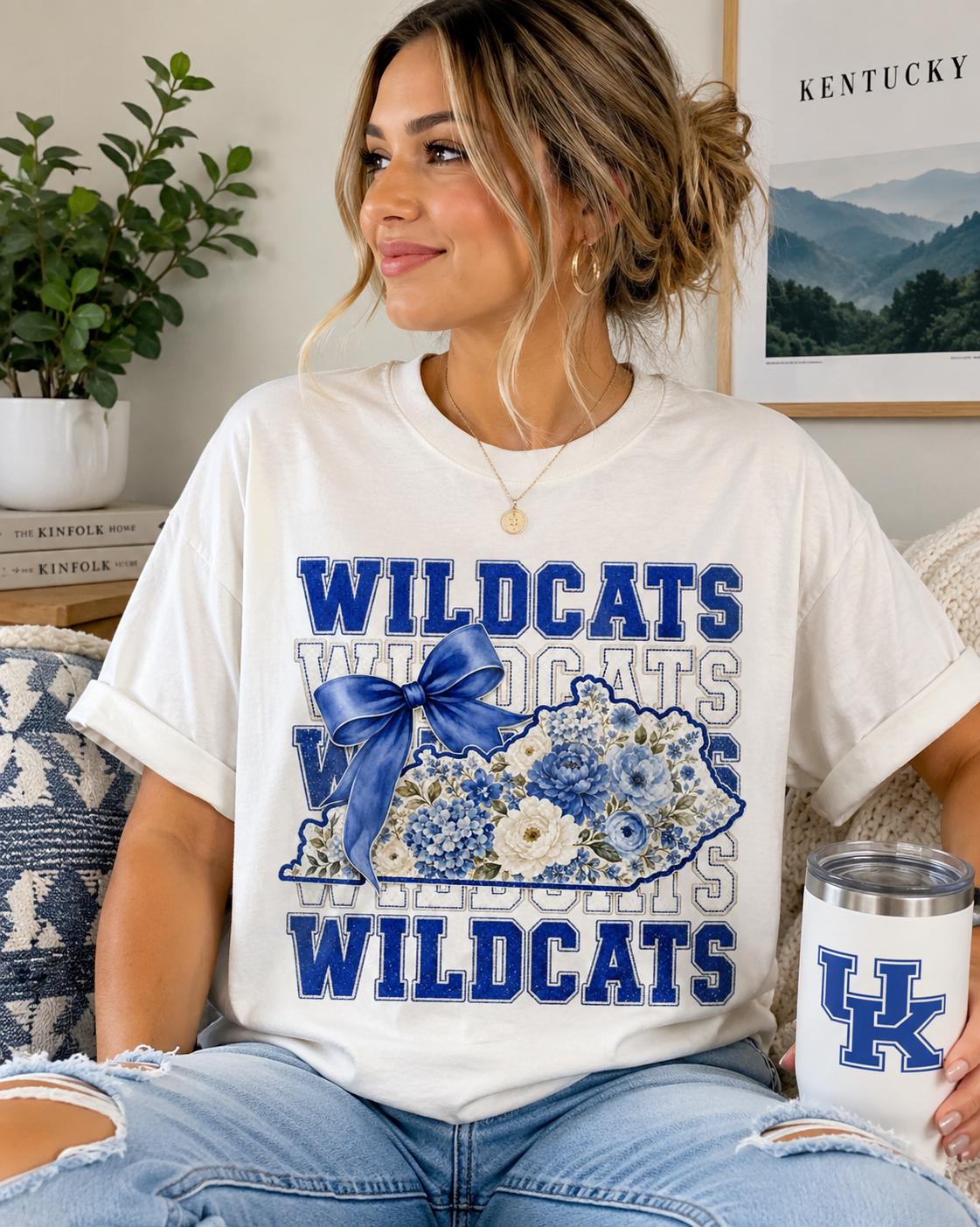 Wildcats Floral Kentucky State PNG, Blue Bow Game Day Sublimation (Digital Download)