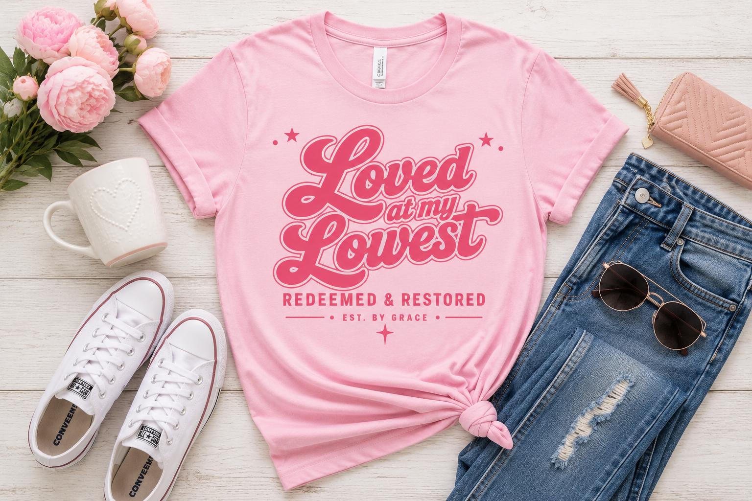 Loved at My Lowest PNG | Retro Christian Sublimation Design (Digital Download)