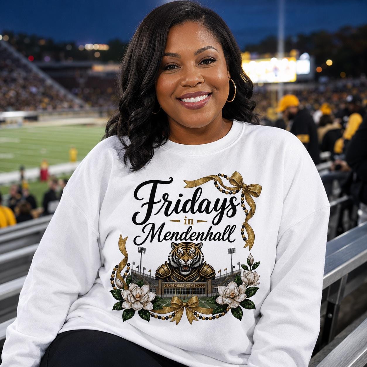 Mendenhall Tigers Football PNG, Black Gold Magnolia Design (Digital Download)