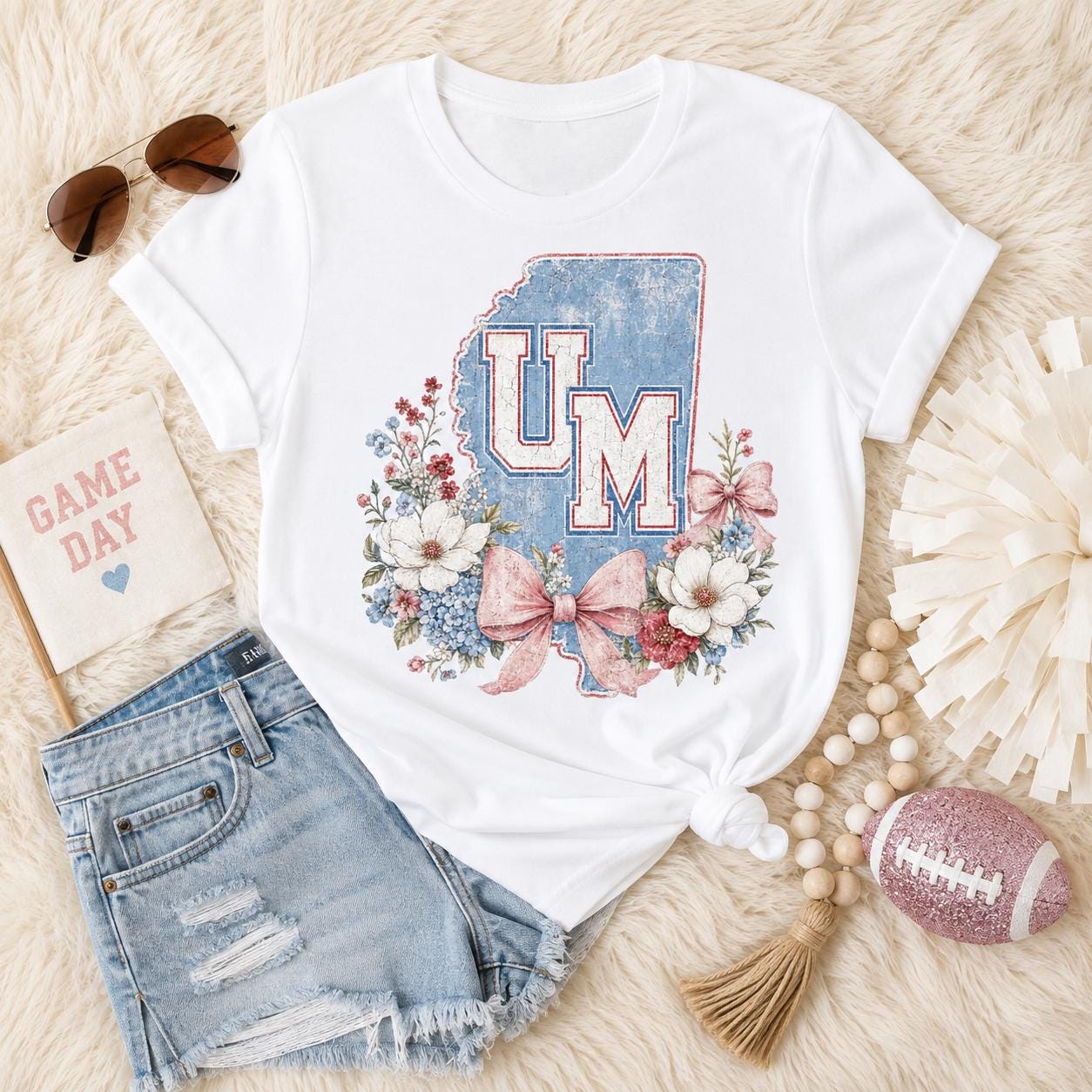 Ole Miss Floral PNG, Mississippi Rebels Game Day Design, Coquette Football (Digital Download)
