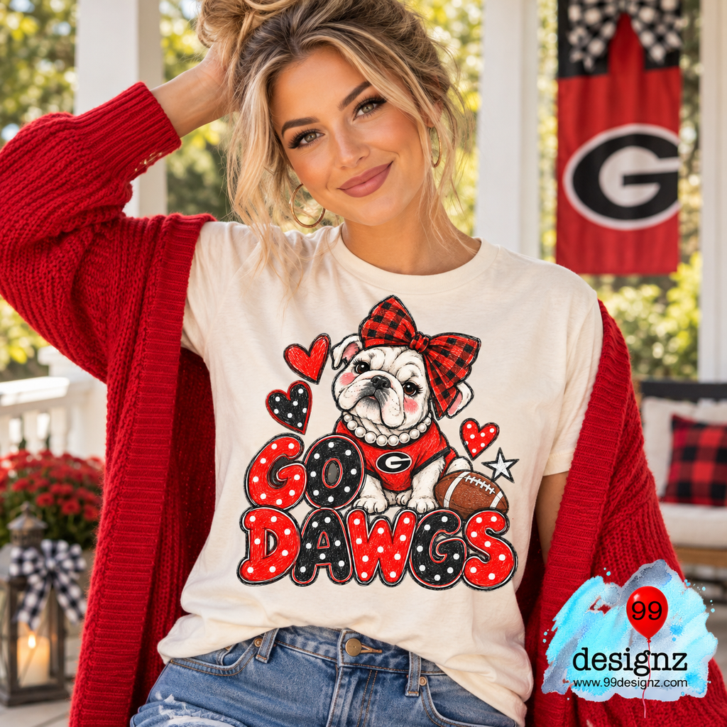 Go Dawgs PNG | Bulldog Buffalo Plaid Bow Game Day Design