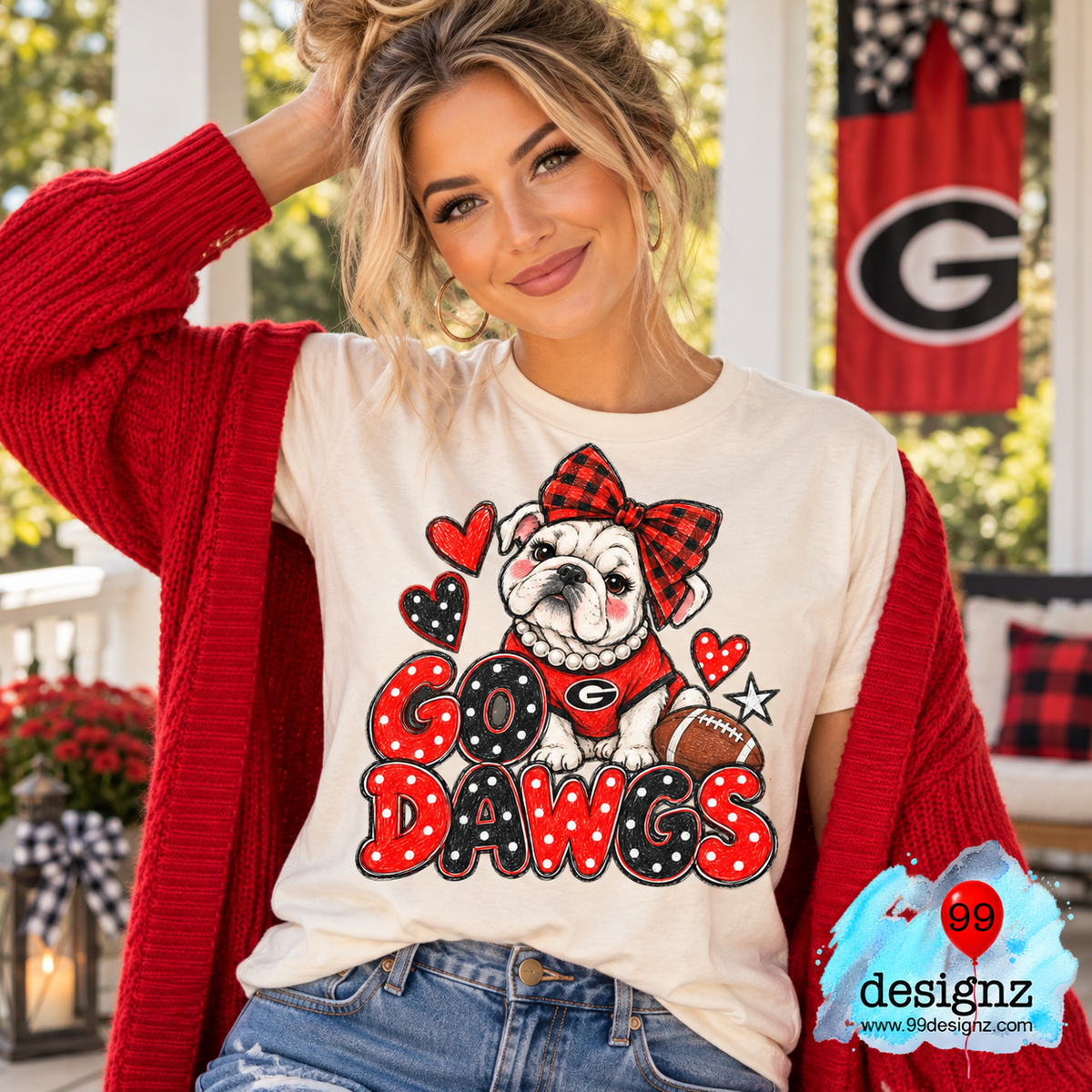 Go Dawgs PNG | Bulldog Buffalo Plaid Bow Game Day Design
