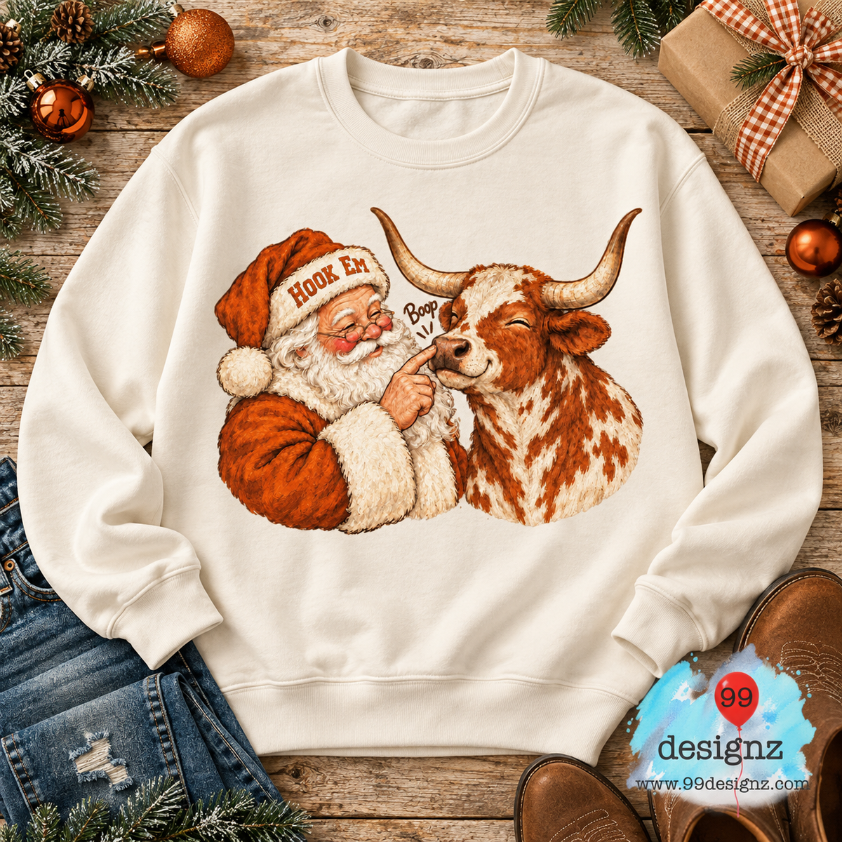 Hook Em Santa & Longhorn Christmas PNG Digital Download for Texas Fans