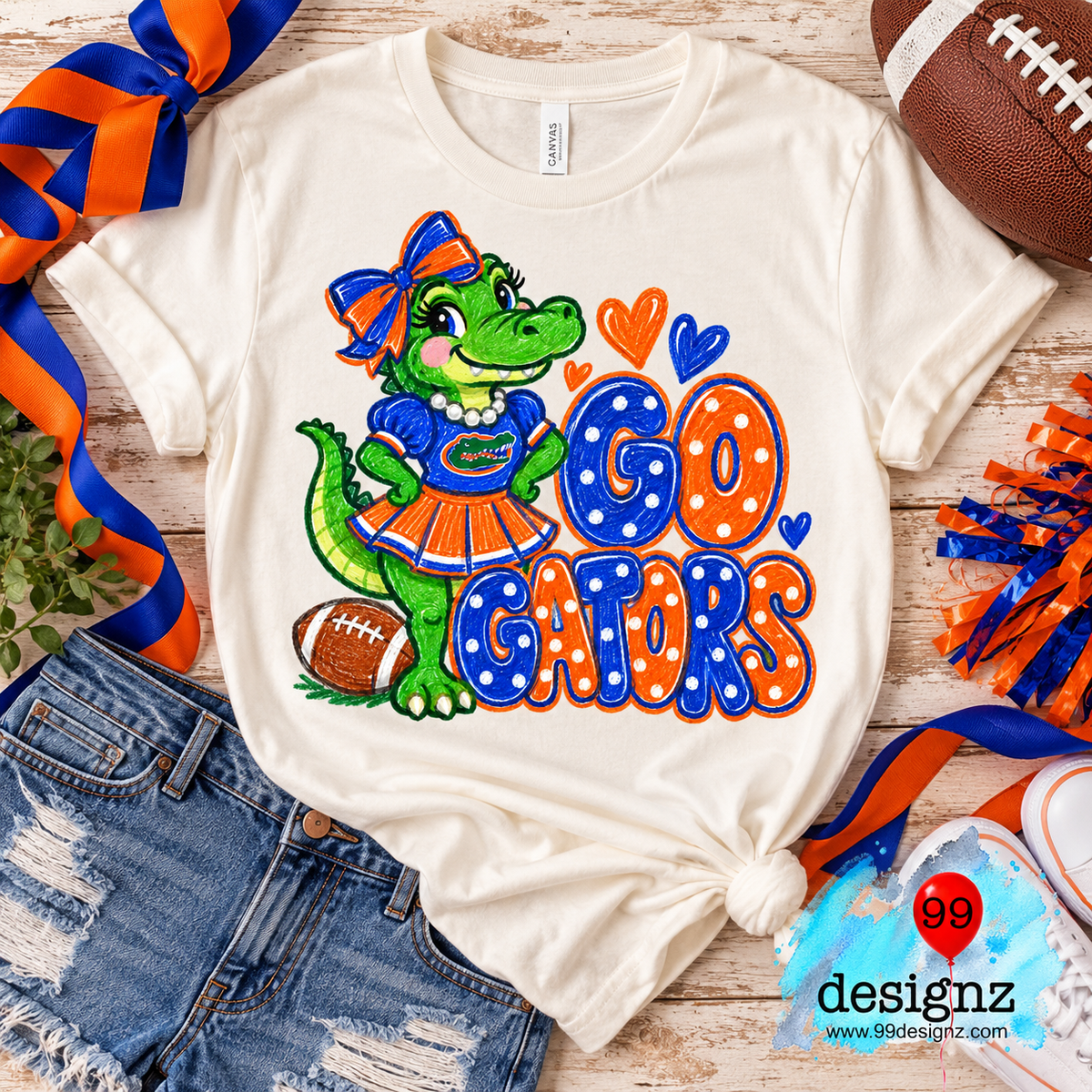 Go Gators PNG | Orange & Blue Gator Cheerleader Game Day Design