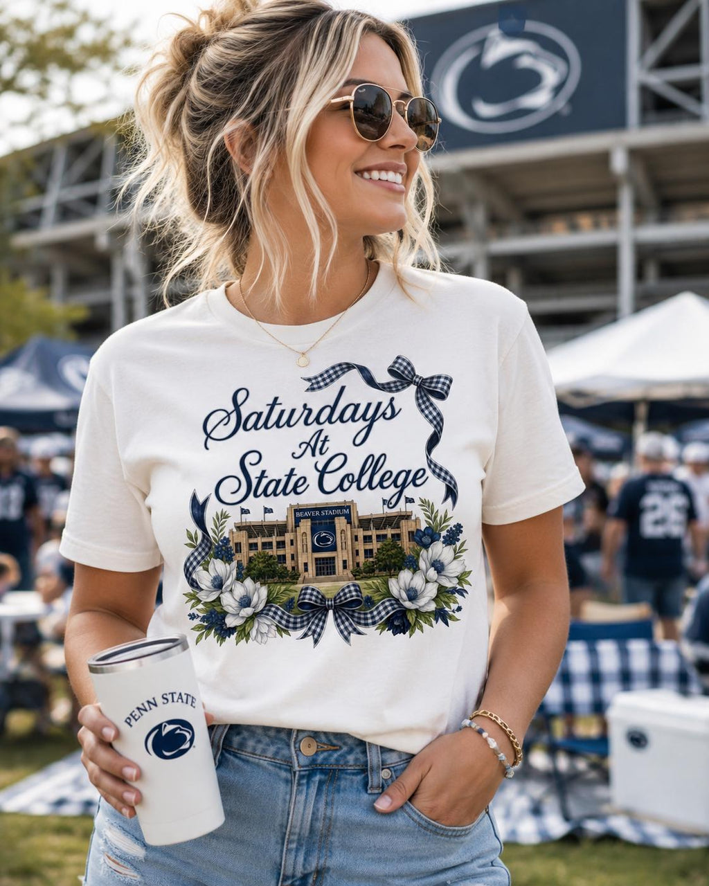 Saturdays at State College PNG – Beaver Stadium Coquette Football Design (Digital Download)
