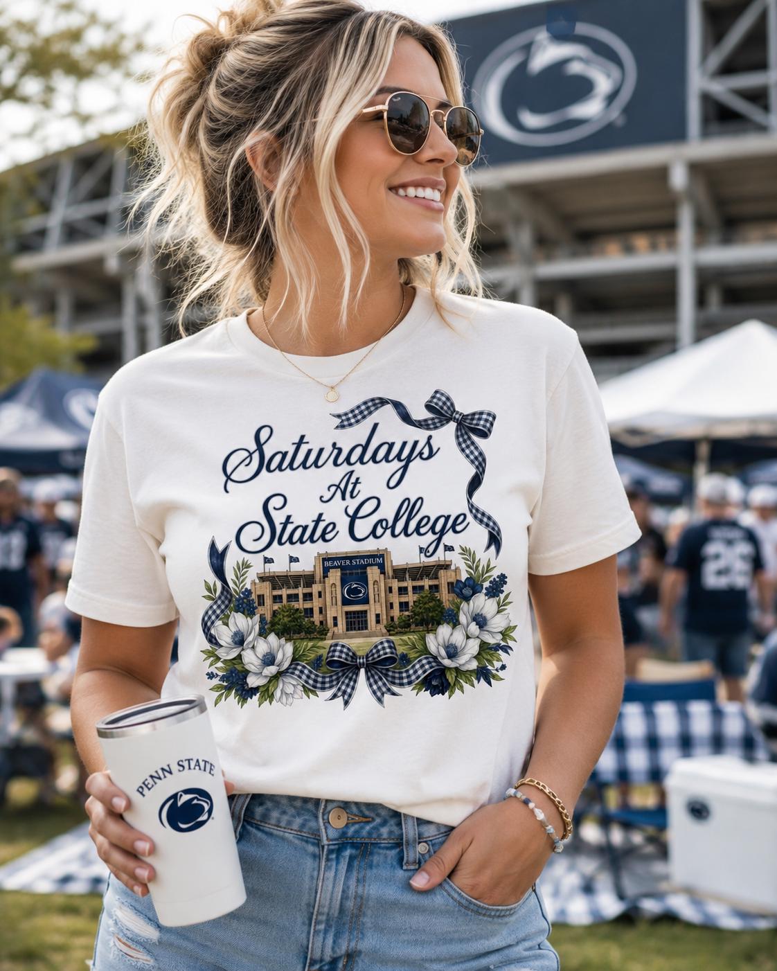 Saturdays at State College PNG – Beaver Stadium Coquette Football Design (Digital Download)