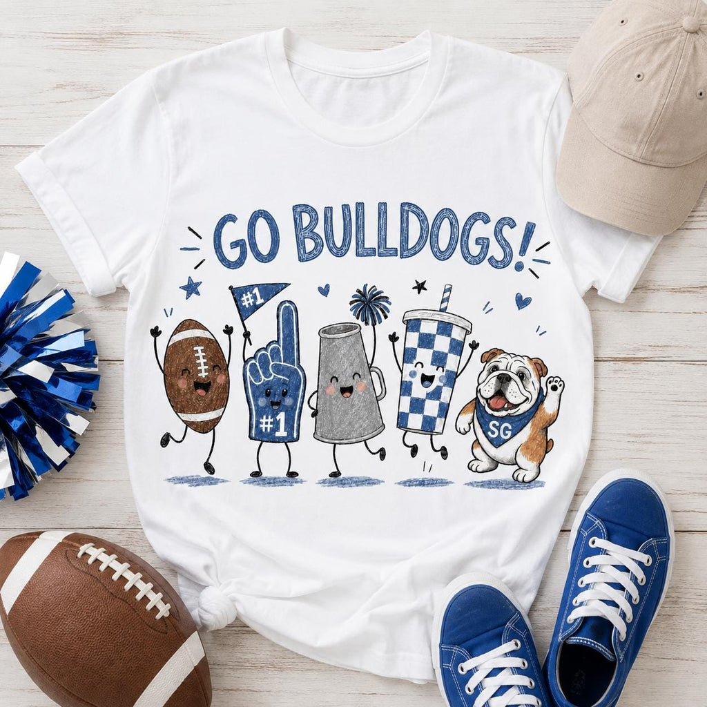 Go Bulldogs PNG, Blue Football Doodle Design, Bulldog Mascot Game Day Shirt Sublimation, School Spirit Digital Download