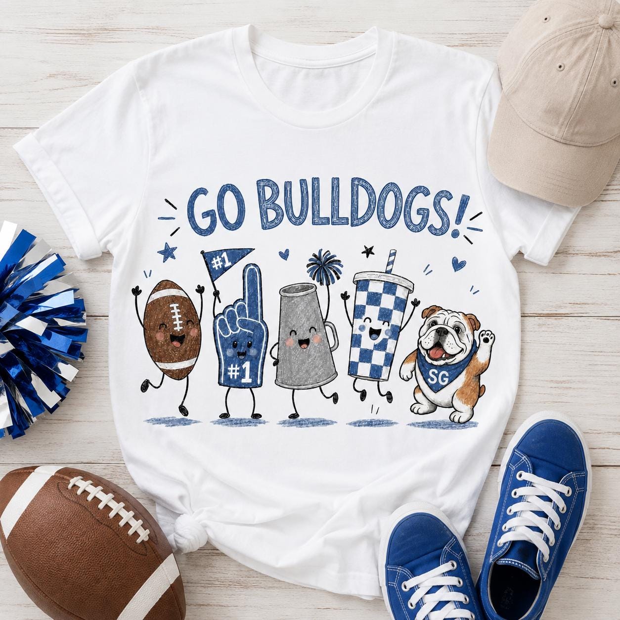 Go Bulldogs PNG, Blue Football Doodle Design, Bulldog Mascot Game Day Shirt Sublimation, School Spirit Digital Download