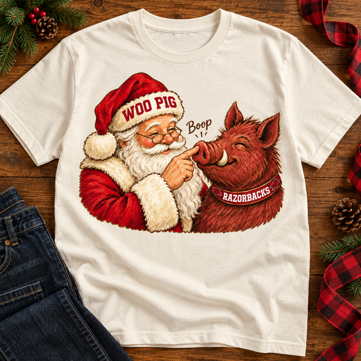 Arkansas Razorbacks Santa Boop PNG | Woo Pig Christmas Sublimation Design