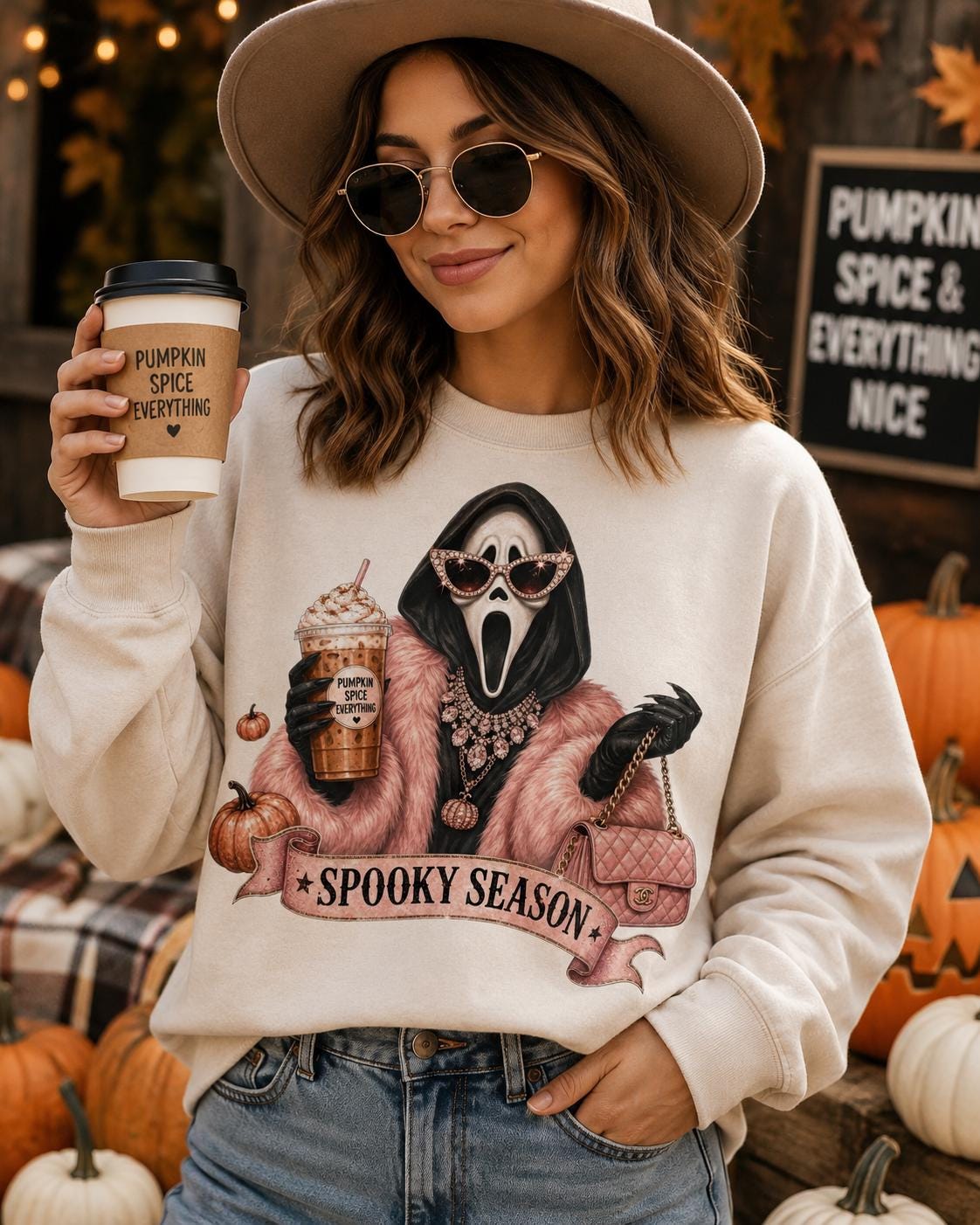 Glamorous Spooky Season PNG, Scream Inspired, Pumpkin Spice Halloween Graphic (Digital Download)