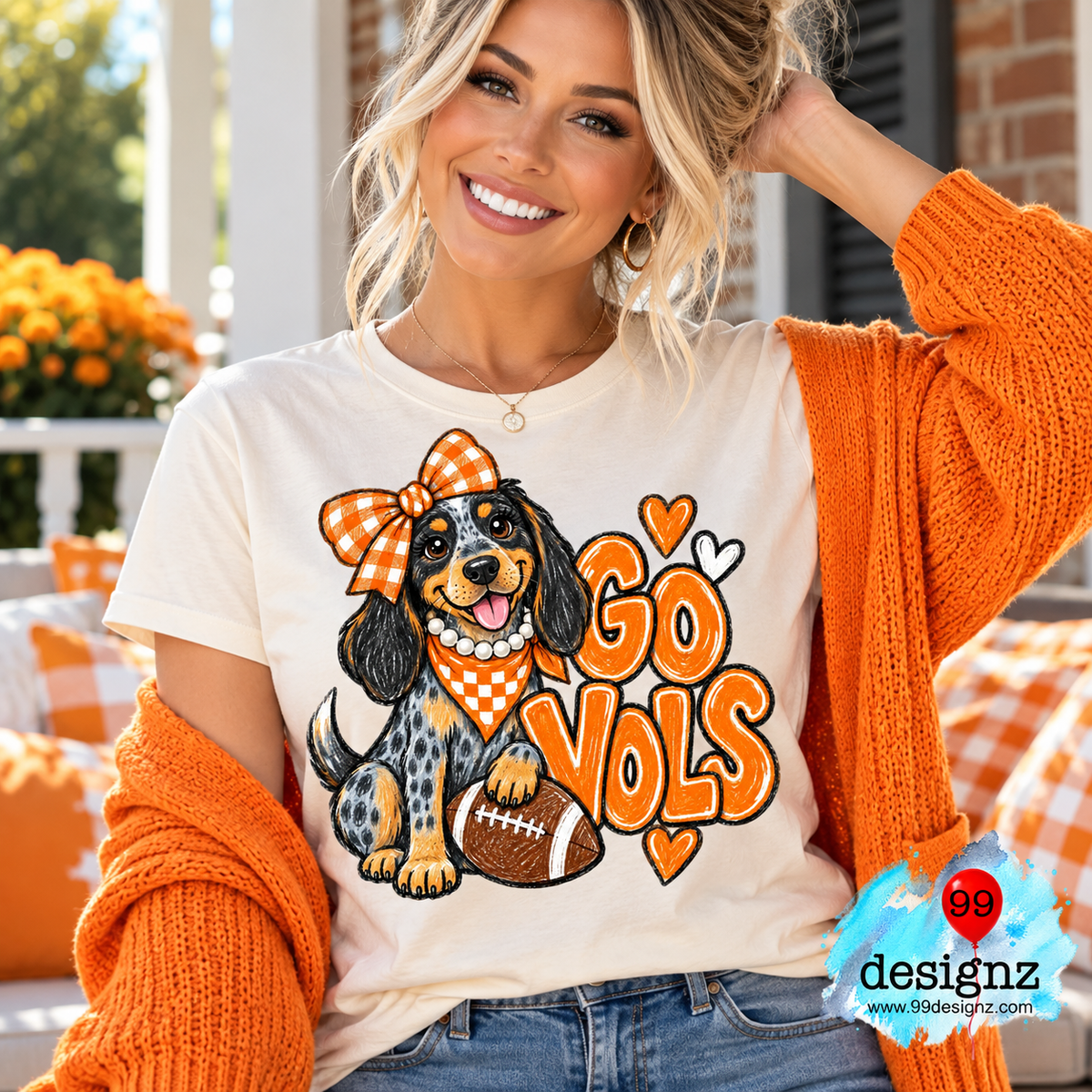 Go Vols PNG | Hound Dog Orange Gingham Bow Game Day Design
