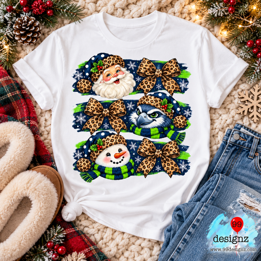Hawk Christmas Leopard Bow PNG Digital Download for Football Fans