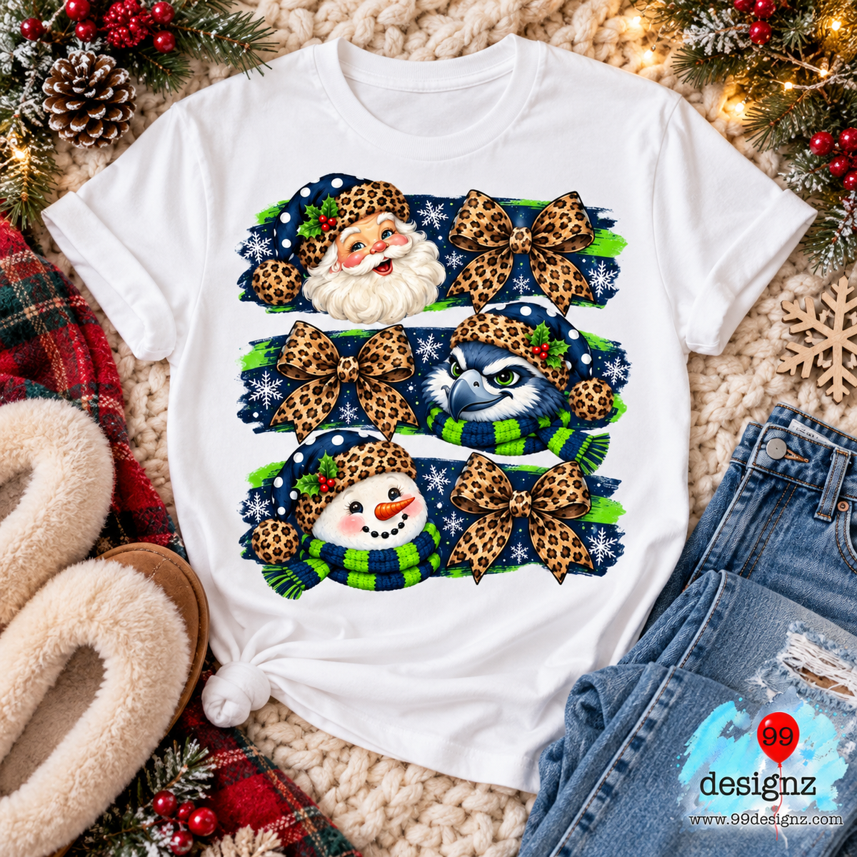 Hawk Christmas Leopard Bow PNG Digital Download for Football Fans