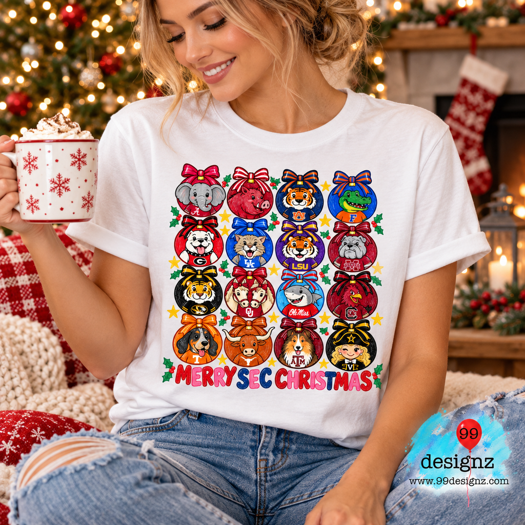 Merry SEC Christmas PNG | College Mascot Ornament & Bow Design