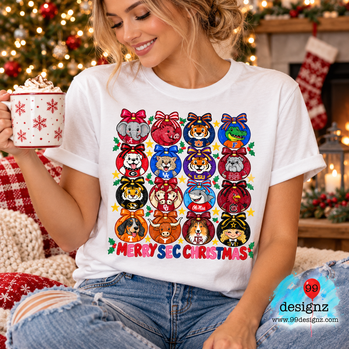 Merry SEC Christmas PNG | College Mascot Ornament & Bow Design