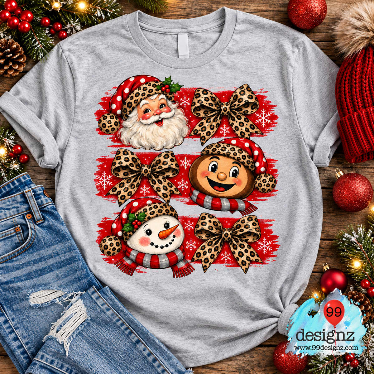 Red Leopard Christmas PNG | Santa, Buckeye & Snowman Bows