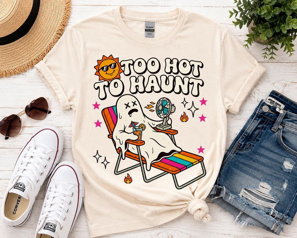 Retro Ghost Summer PNG – Too Hot to Haunt | Funny Halloween Beach Shirt Design | Digital Download