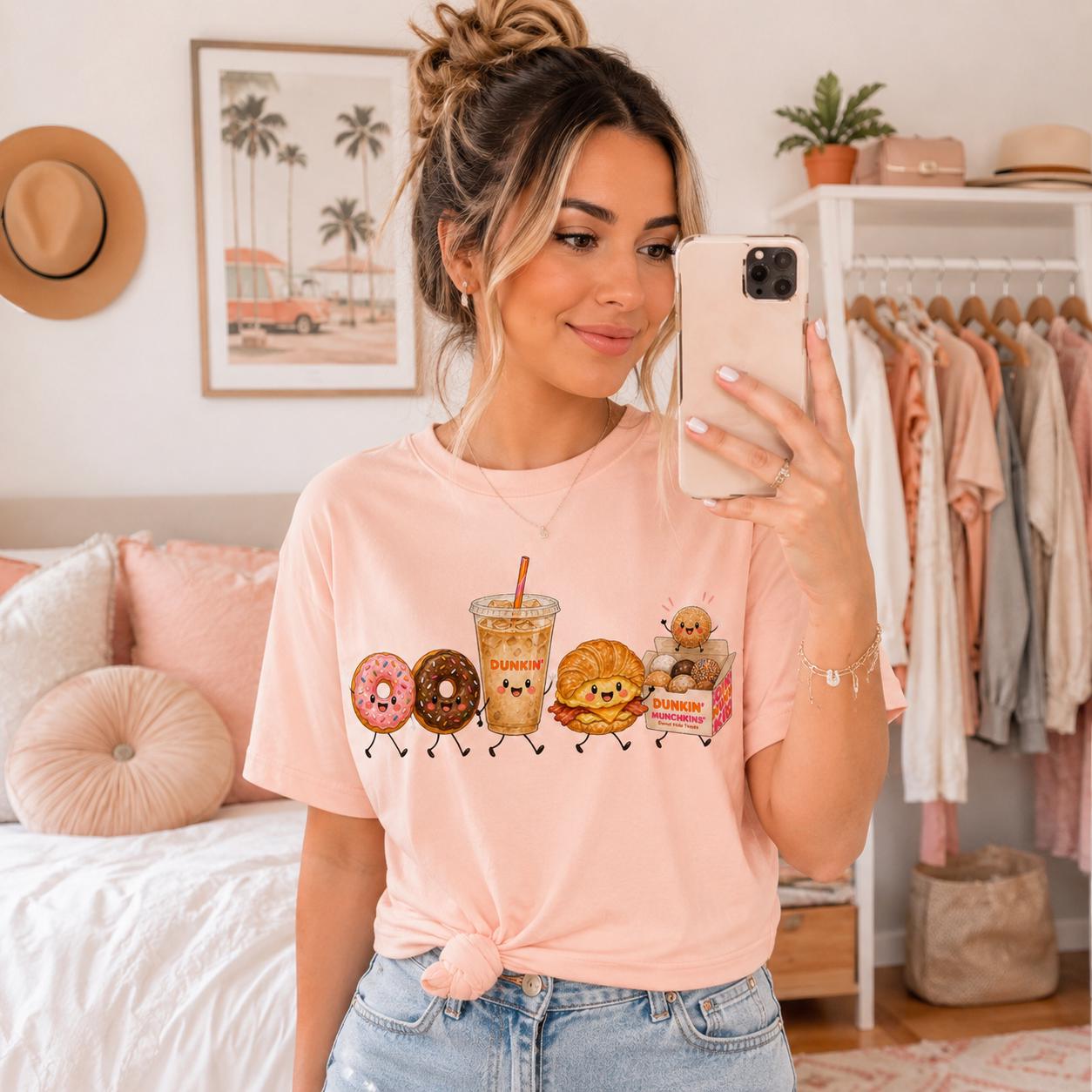 Kawaii Dunkin Inspired PNG, Iced Coffee Donut Croissant Design (Digital Download)