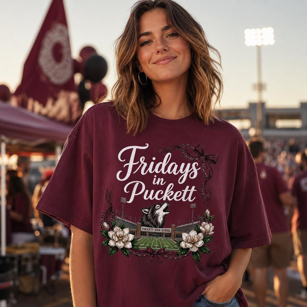 Puckett Wolves Football PNG, Maroon Black Game Day Design (Digital Download)