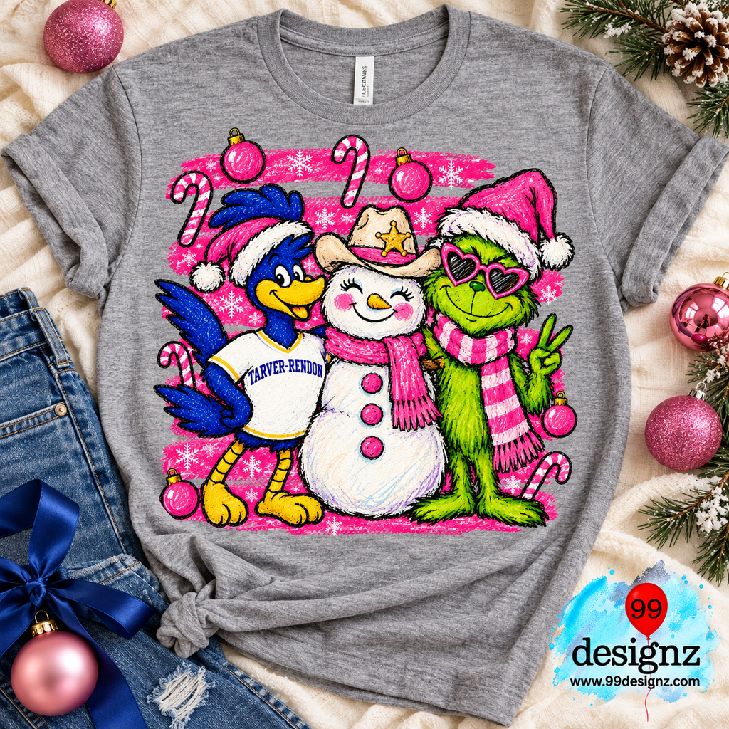 Tarver-Rendon Christmas PNG | Pink Holiday Mascot & Snowman Design