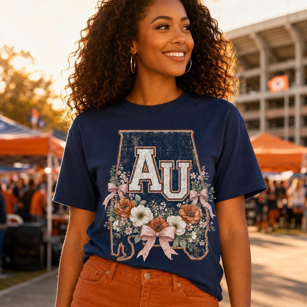 Floral Alabama AU PNG, Navy Orange Game Day Sublimation (Digital Download)