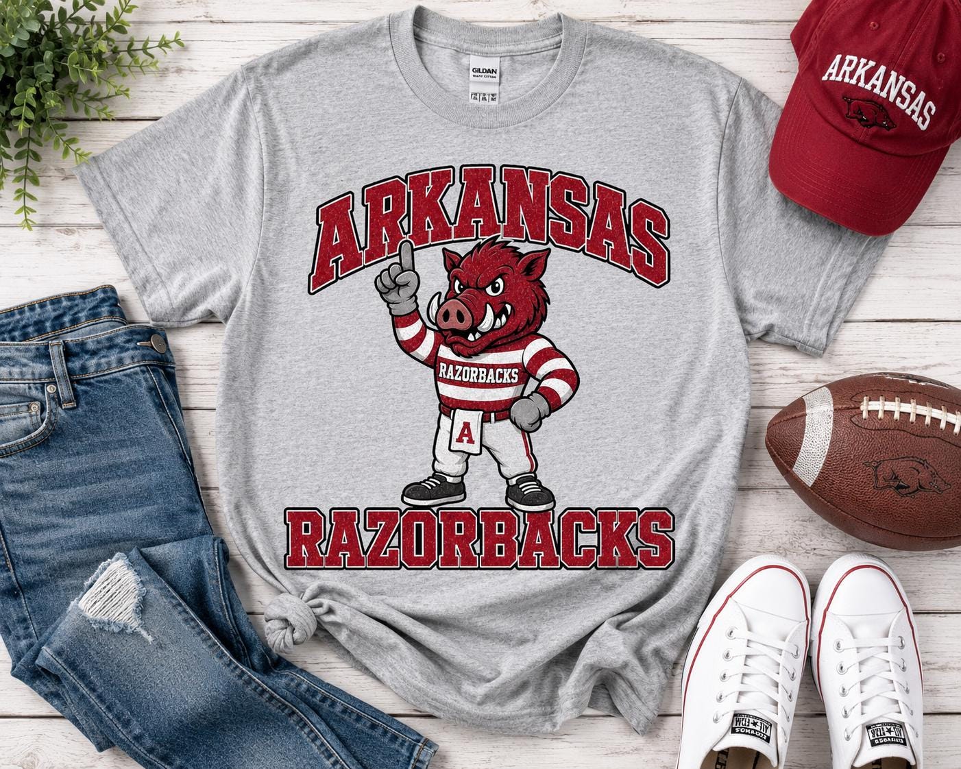 Arkansas Razorbacks Mascot Tee, Vintage Distressed Collegiate Football Shirt