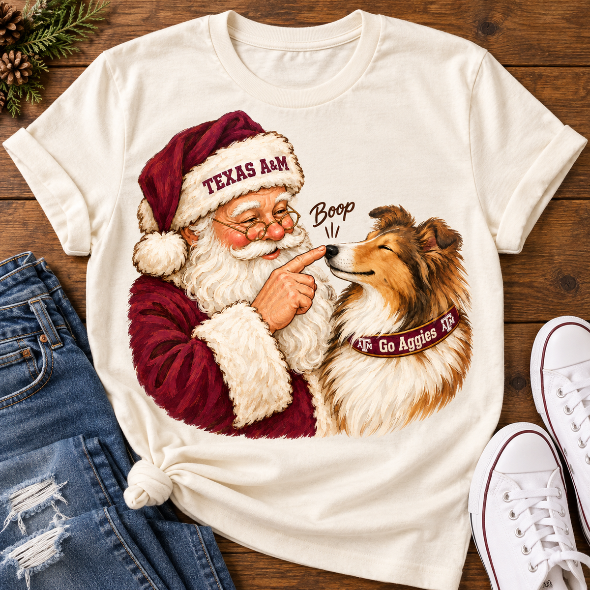 Texas A&M Aggies Santa Boop PNG | Reveille Collie Christmas Sublimation Design