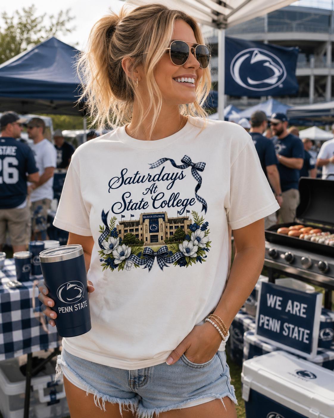 Saturdays at State College PNG – Beaver Stadium Coquette Football Design (Digital Download)