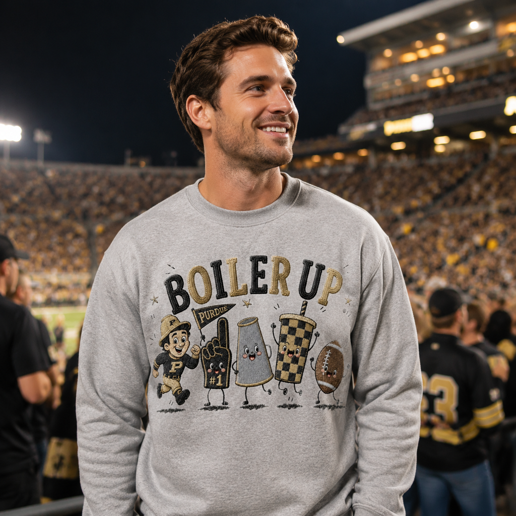 Boiler Up Purdue Football PNG – Black and Gold Game Day Digital Design