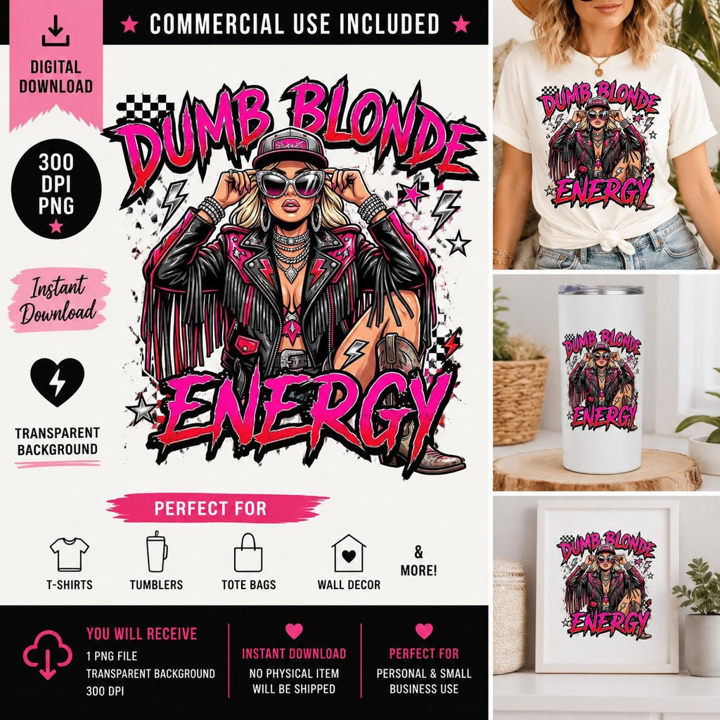 Dumb Blonde Energy PNG, Nashville Bachelorette, Country Concert Sublimation (Digital Download)