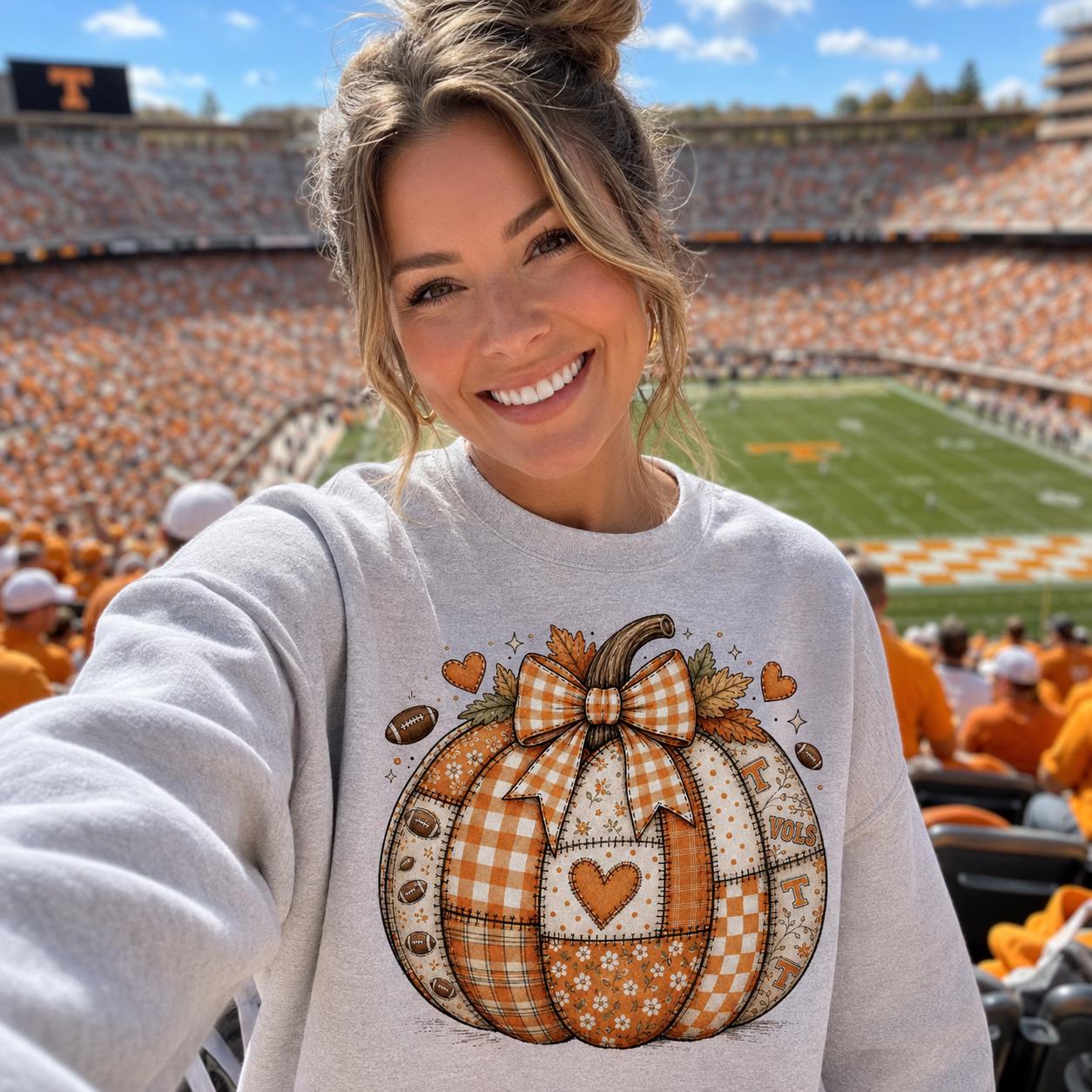 Tennessee Football Pumpkin PNG, Orange Patchwork Fall Game Day Sublimation