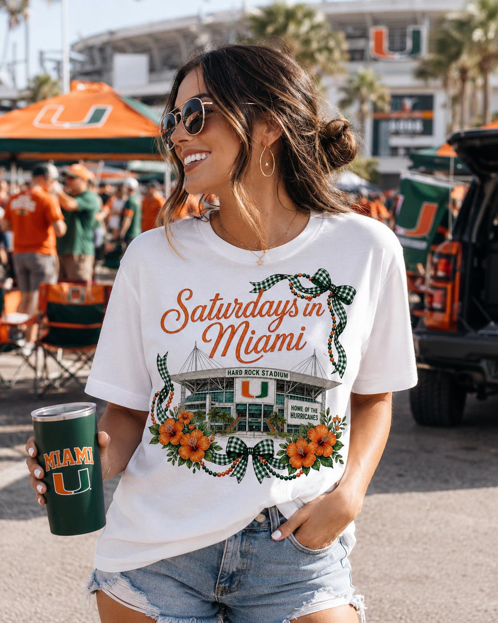 Miami Hurricanes Game Day PNG, Hard Rock Stadium Design, Coquette Football Art (Digital Download)