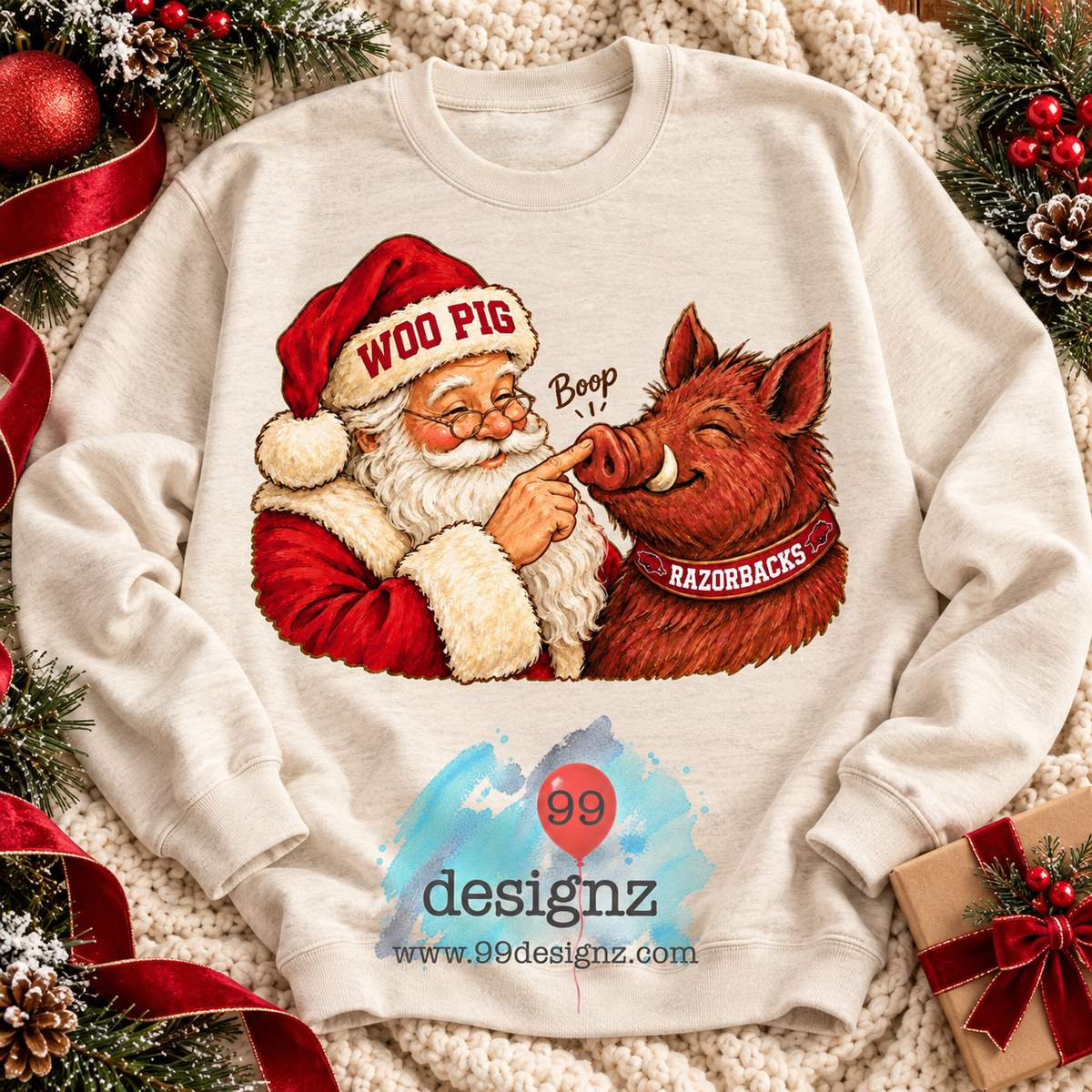Arkansas Razorbacks Christmas PNG | Woo Pig Santa Boop Design