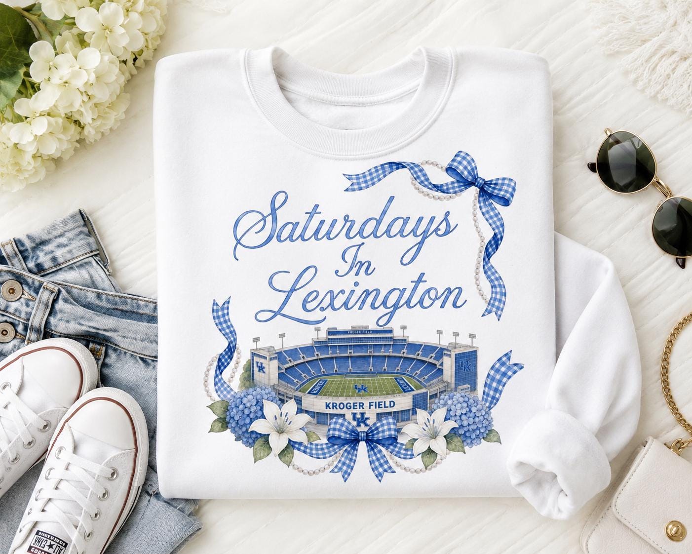 Saturdays in Lexington Sweatshirt, Kroger Field Game Day, Blue Gingham Floral Shirt