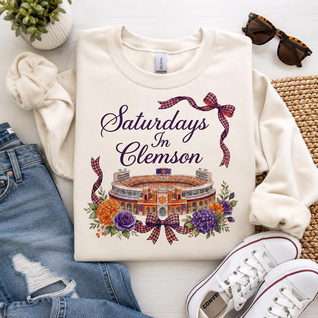 Clemson Stadium Watercolor Art PNG, Game Day Floral Design (Digital Download)