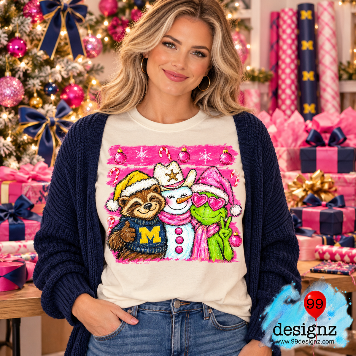 Michigan Christmas Trio PNG | Pink Holiday Shirt Design
