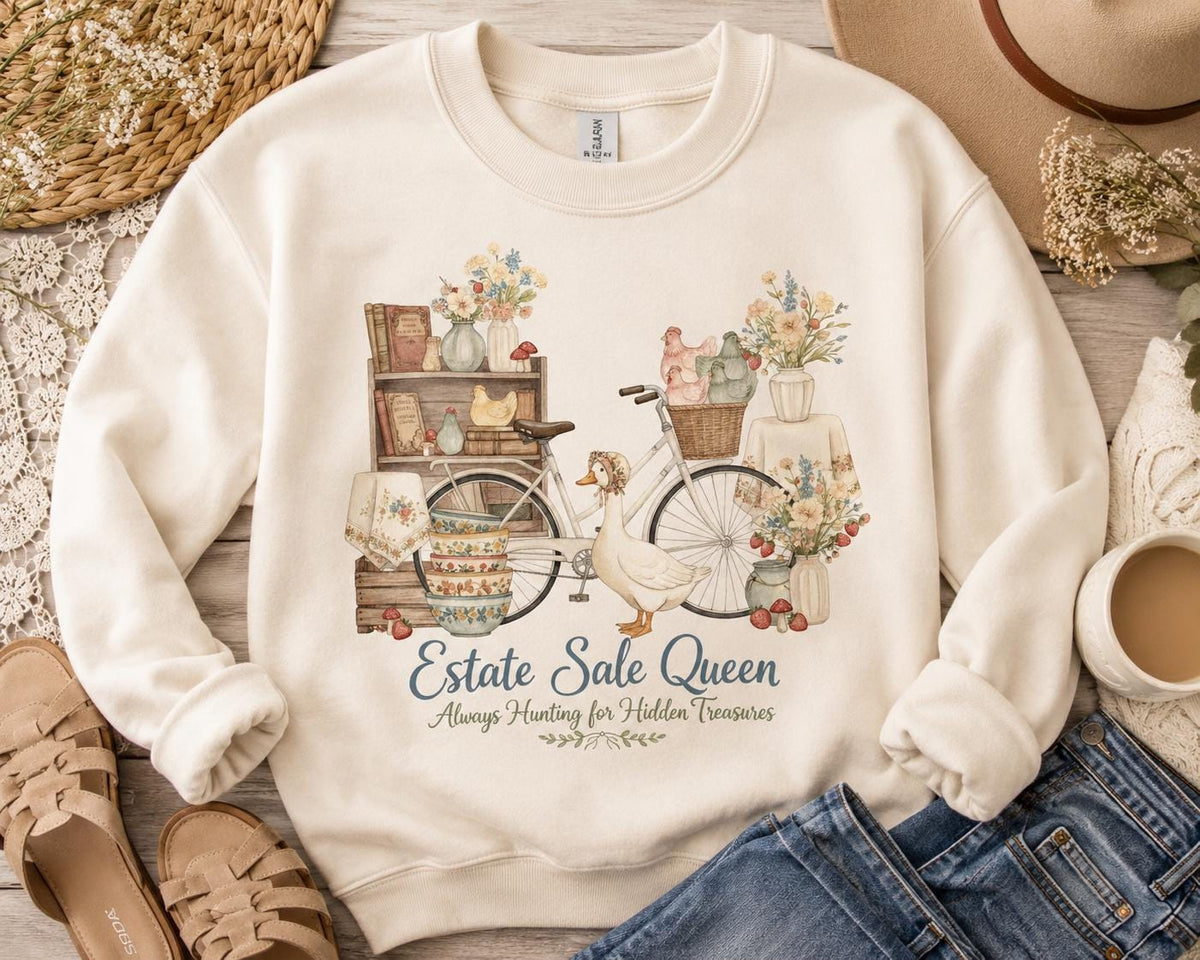 Estate Queen Shirt, Cottagecore Goose Bicycle Graphic Tee (Digital Download)