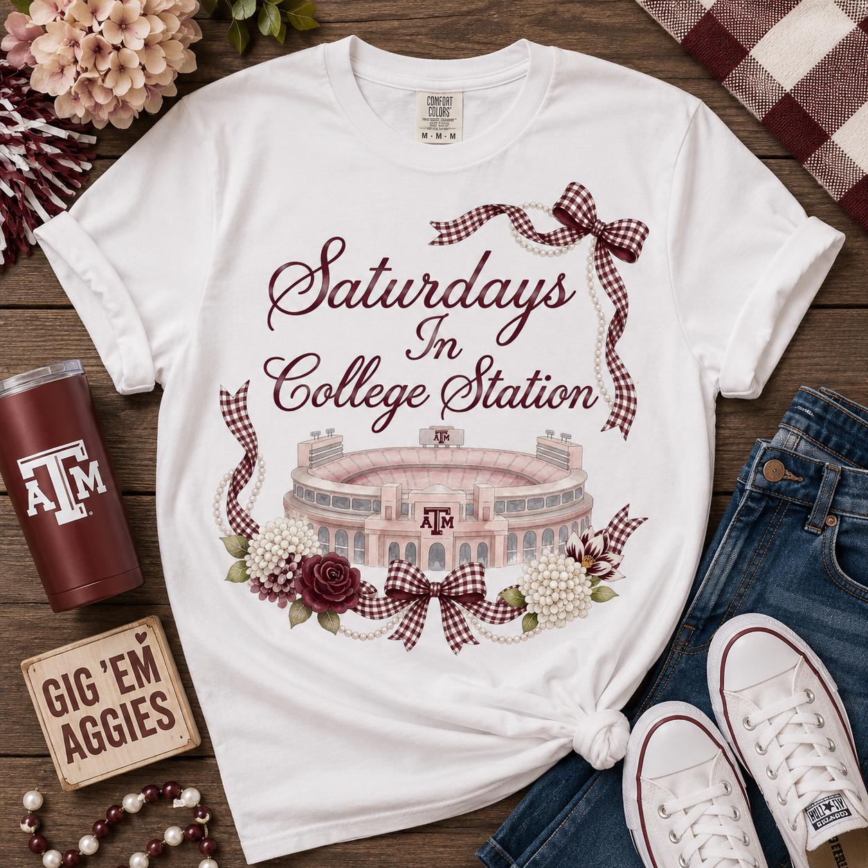Texas A&M Stadium Watercolor PNG, Maroon Gingham Bows (Digital Download)