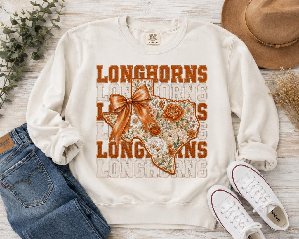 Longhorns Floral Bow PNG, Texas Game Day Sublimation, Western Spirit Design (Digital Download)