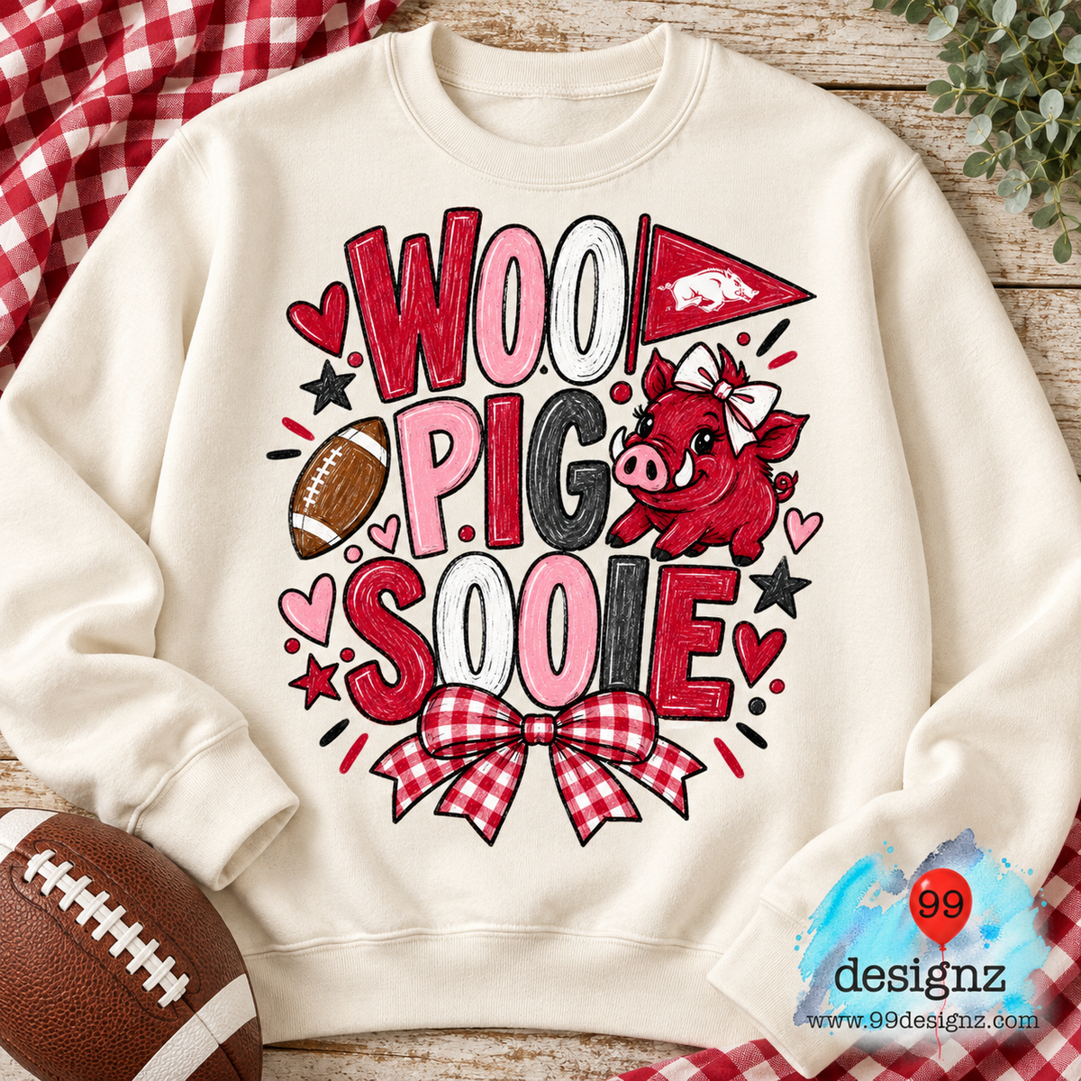 Woo Pig Sooie Razorback Bow PNG Digital Download for Arkansas Fans