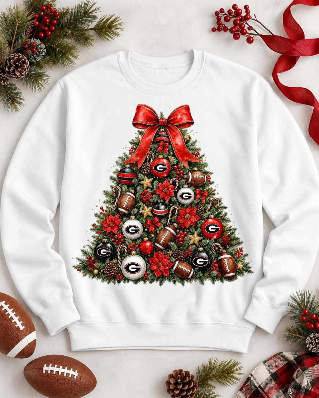 Georgia Bulldogs Christmas Tree PNG, UGA Football Holiday Sublimation Design (Digital Download)