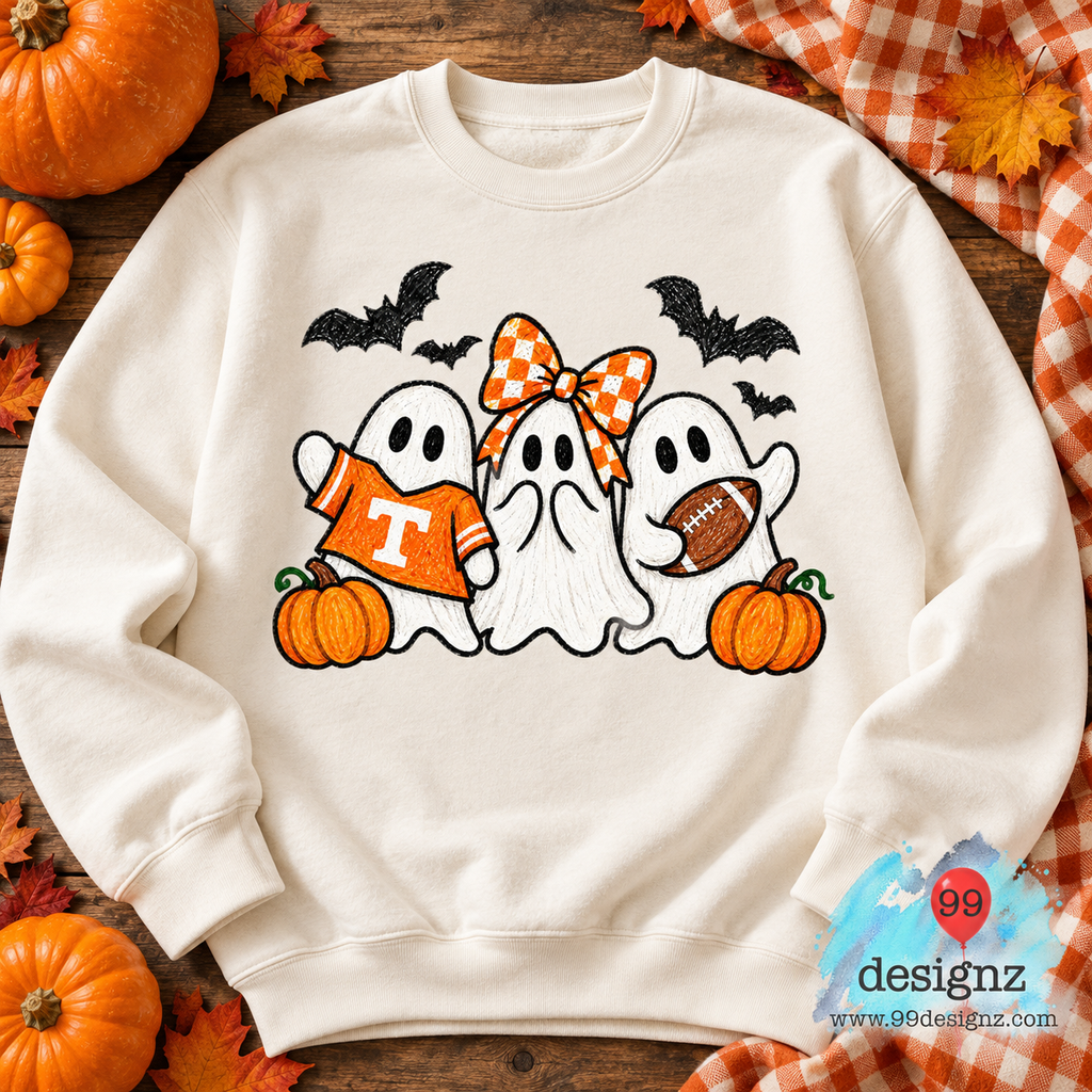 Halloween Football Ghosts with Orange Bow Digital Artwork for Fans
