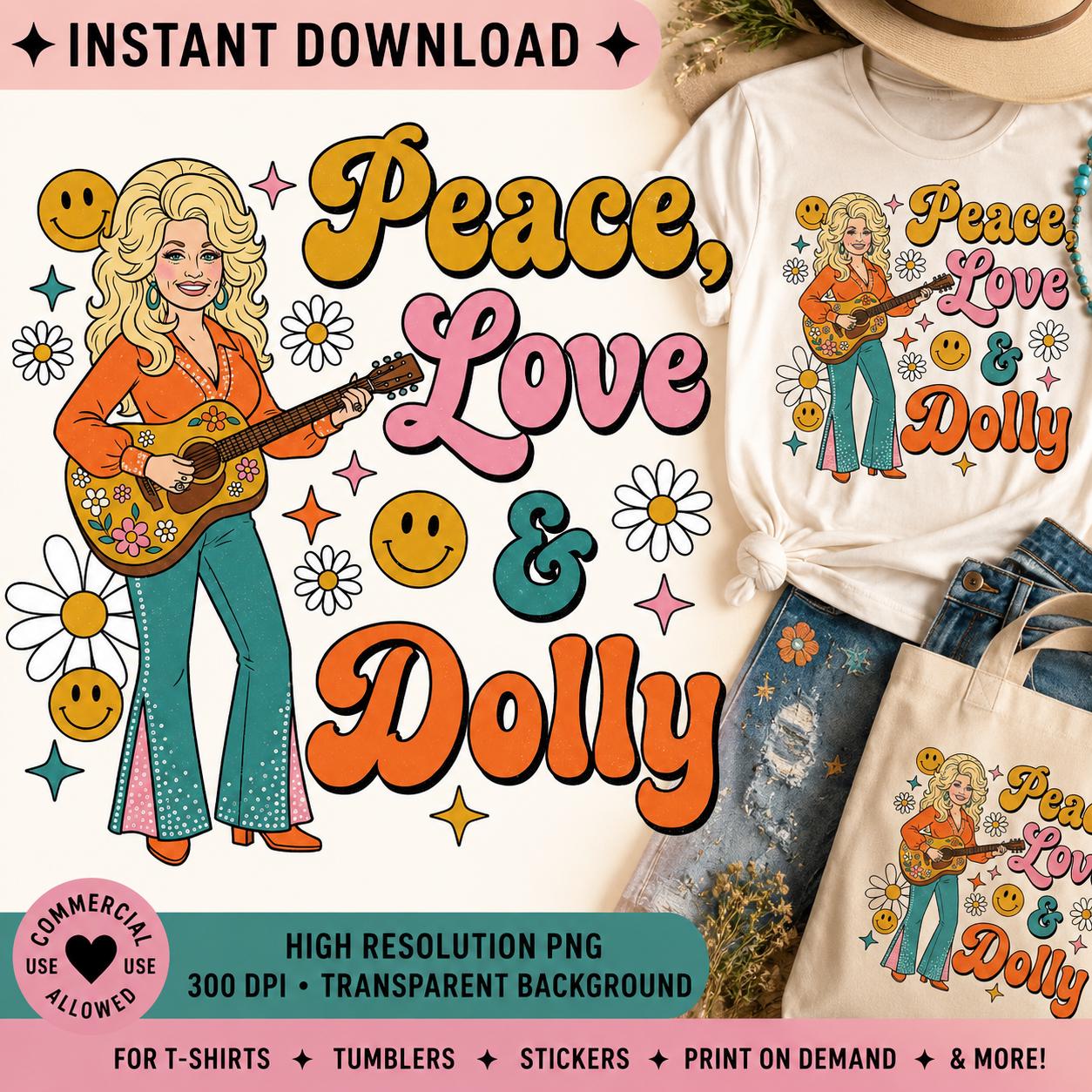 Peace Love Dolly PNG – Retro Country Music Shirt Design | Digital Download